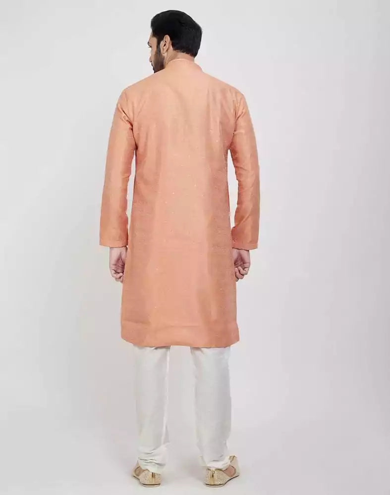 Image of Orange Thread & Sequence Work Kurta Pajama Set