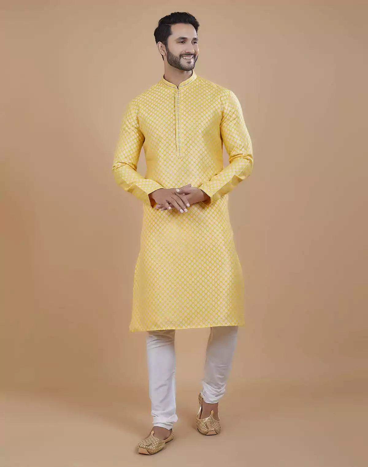 Image of All Over Silver Bootis Jacquard Kurta Set