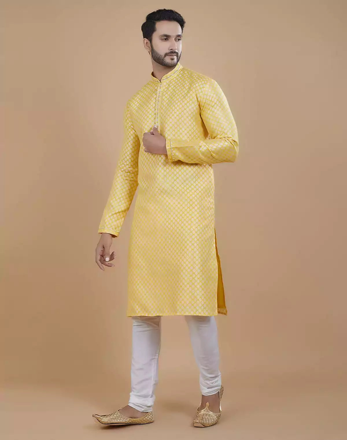 Image of All Over Silver Bootis Jacquard Kurta Set
