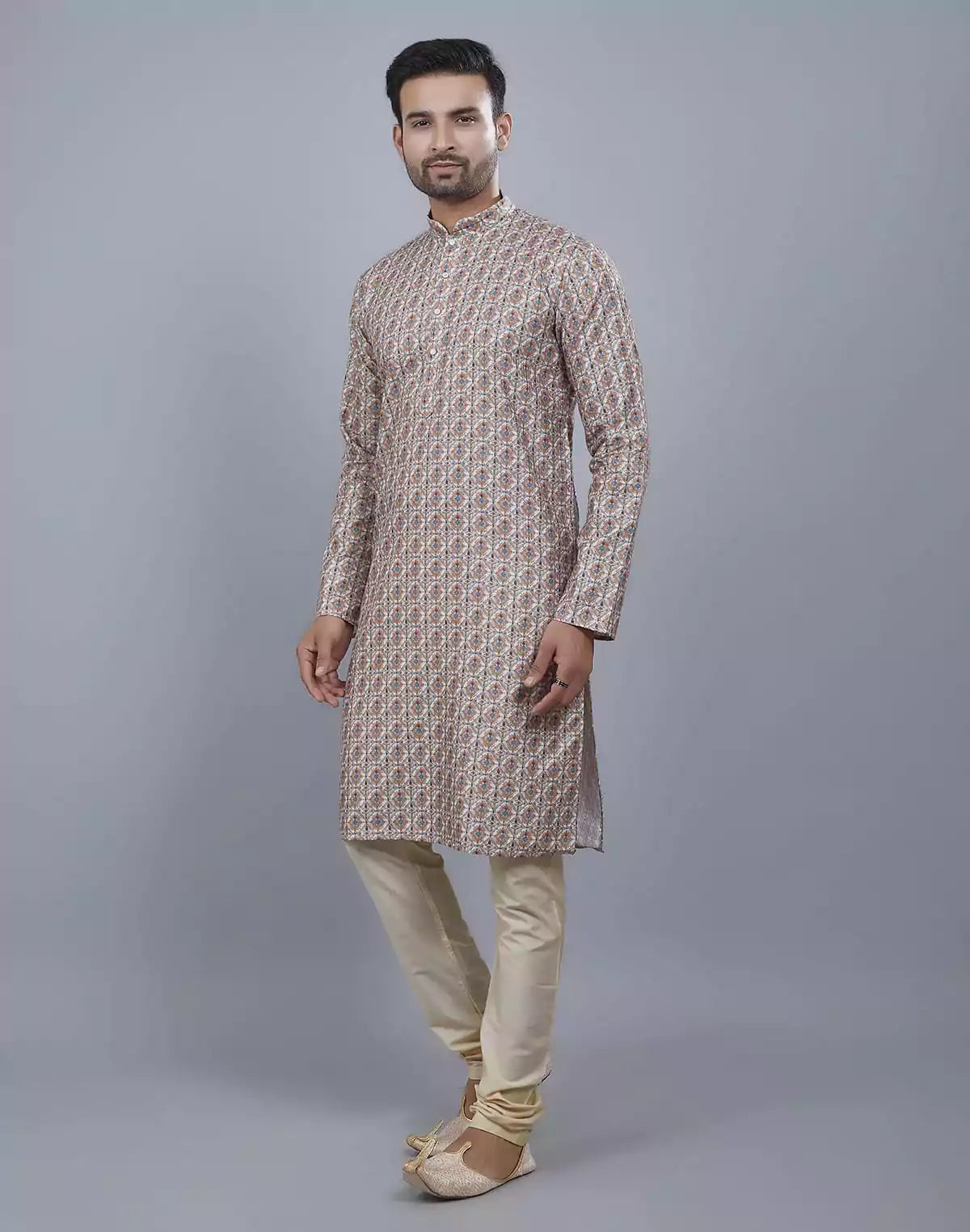 Image of Brocade All Over Multi Color Stylish Printed Kurta Set