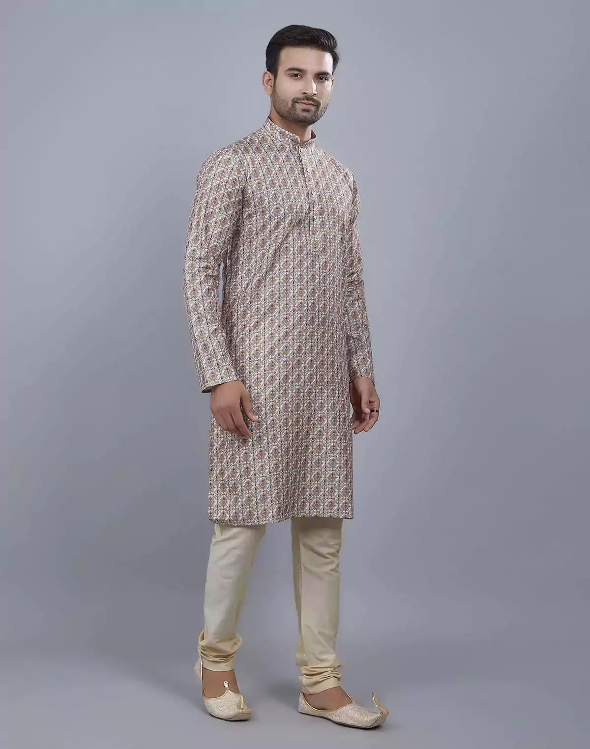 Image of Brocade All Over Multi Color Stylish Printed Kurta Set