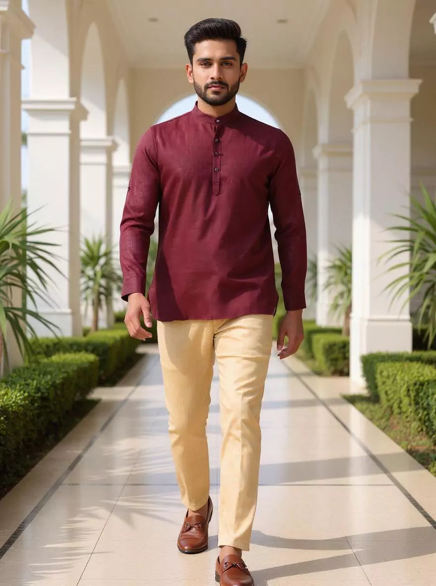 Image of Lenin Solid Casual Short Kurta