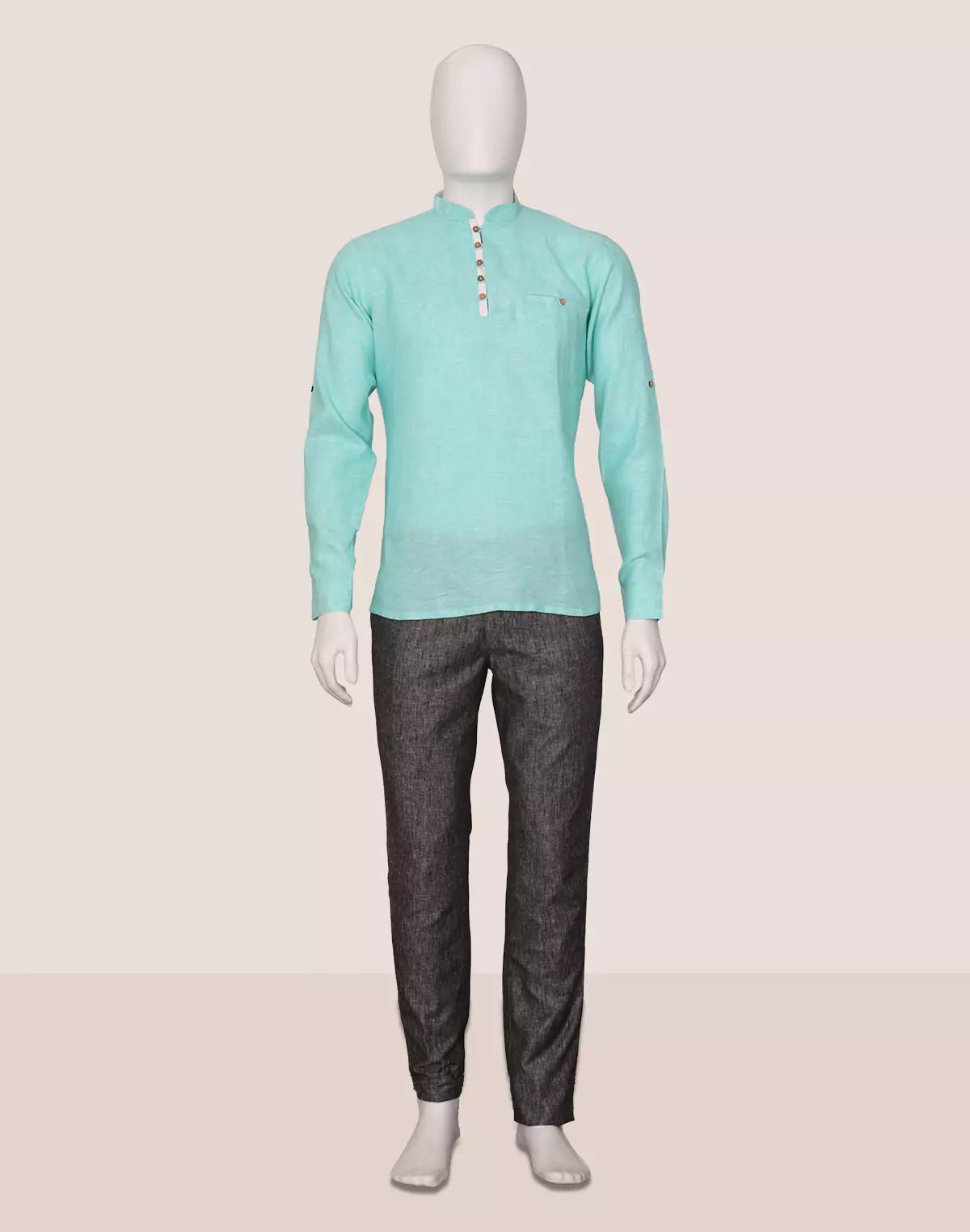 Image of Firozi Colour Linen Plain Short Kurta