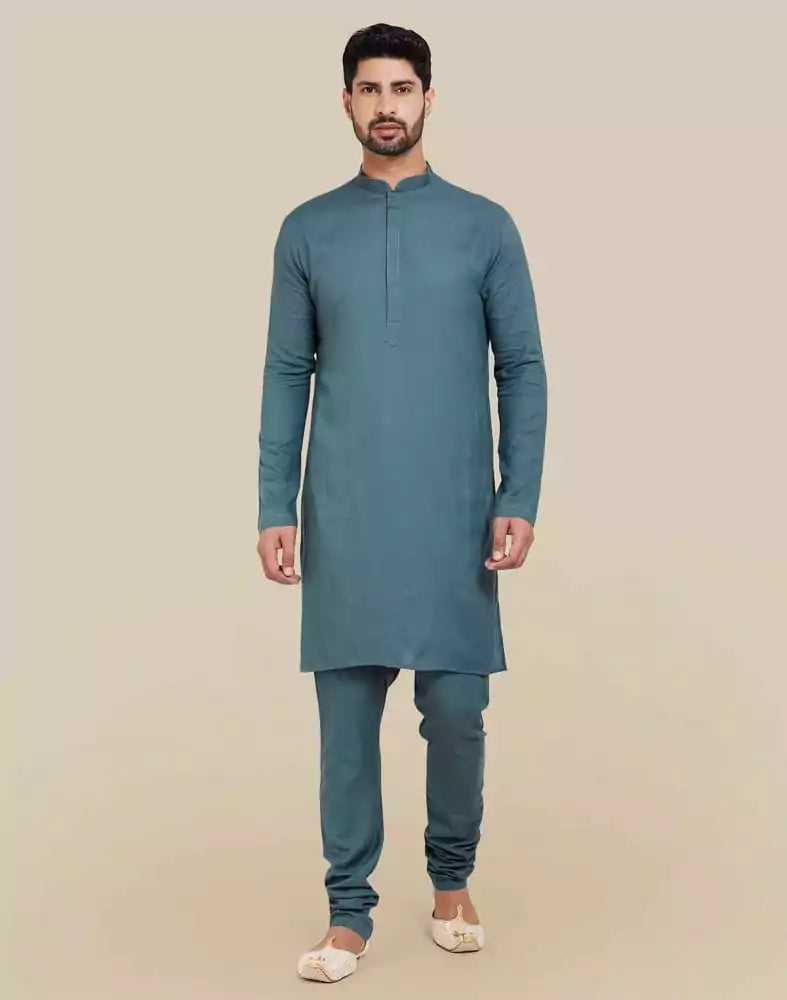 Image of Dark Green Jacquard Self Design Kurta Set