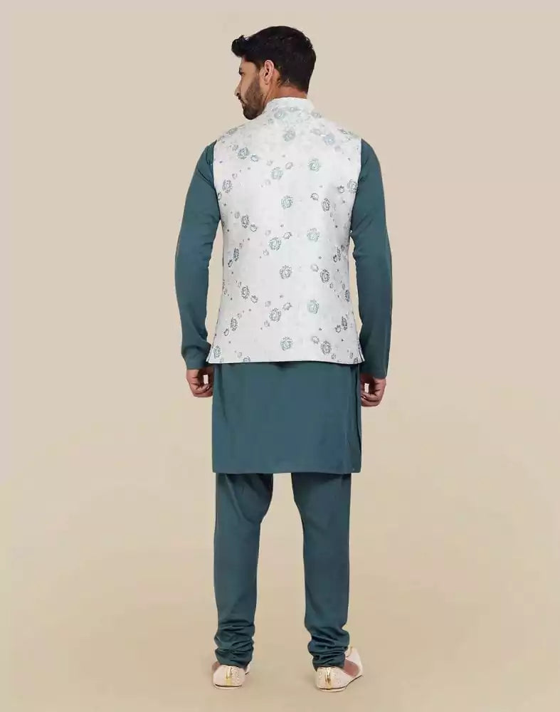 Image of Dark Green Jacquard Self Design Kurta Set