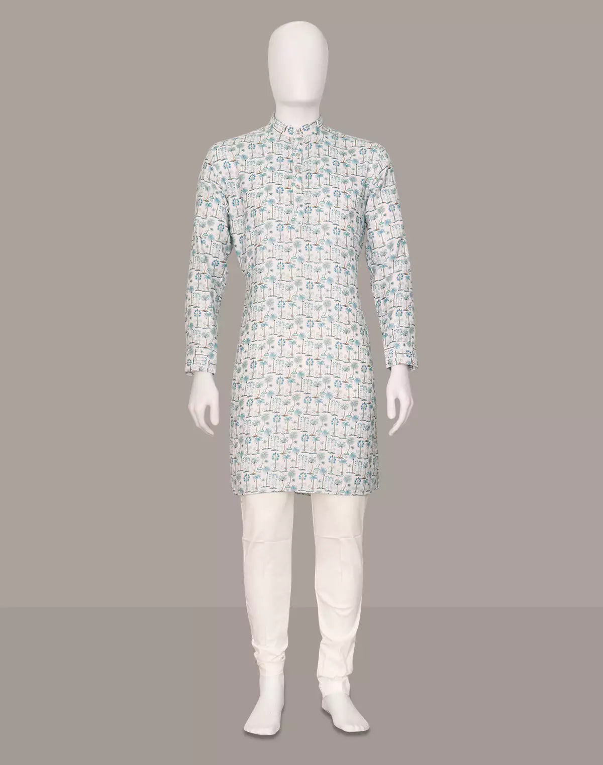 All Over Botanical Print Off White Glaxo Cotton Kurta