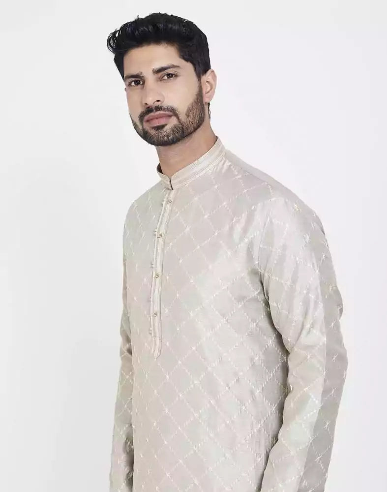 Image of Grey Stylish Thread And Sequence Work Kurta Pajama Set