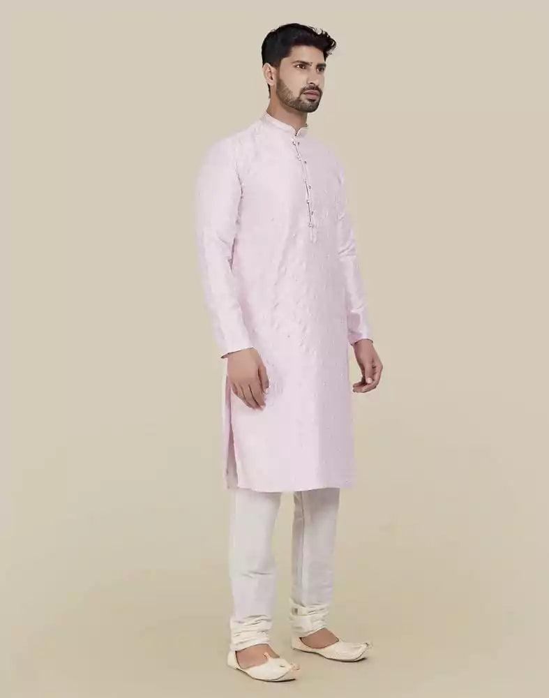 Image of Light Pink Stylish Thread And Sequence Work Kurta Pajama Set