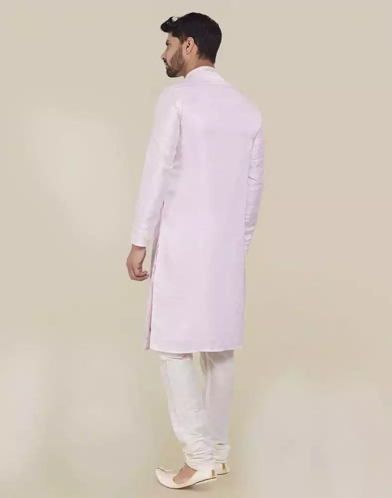 Image of Light Pink Stylish Thread And Sequence Work Kurta Pajama Set