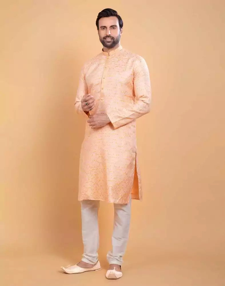 Image of Georgette Peach Self Design Multicolor Combo Kurta Set