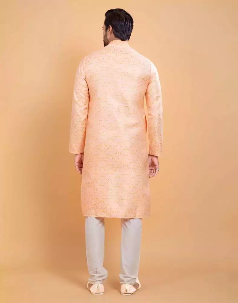 Image of Georgette Peach Self Design Multicolor Combo Kurta Set