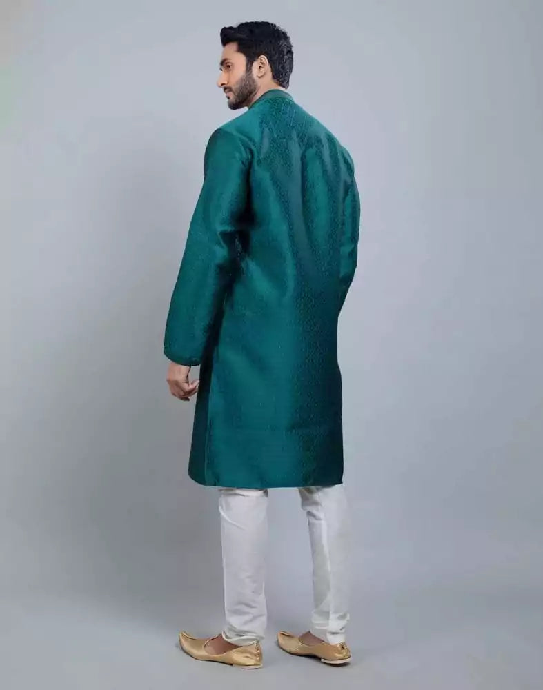 Image of Self Jacquard All Over Printed With Thread Work Kurta Set
