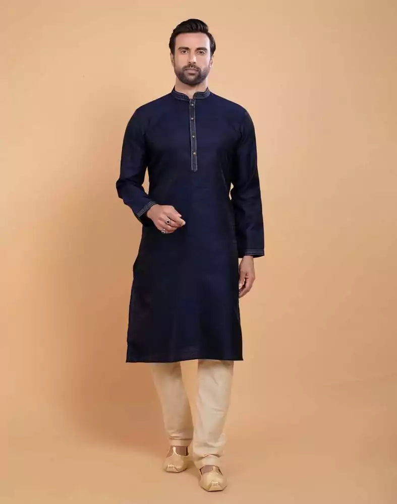 Image of Simple Blue Coloured Self Made Festive Design Kurta Set