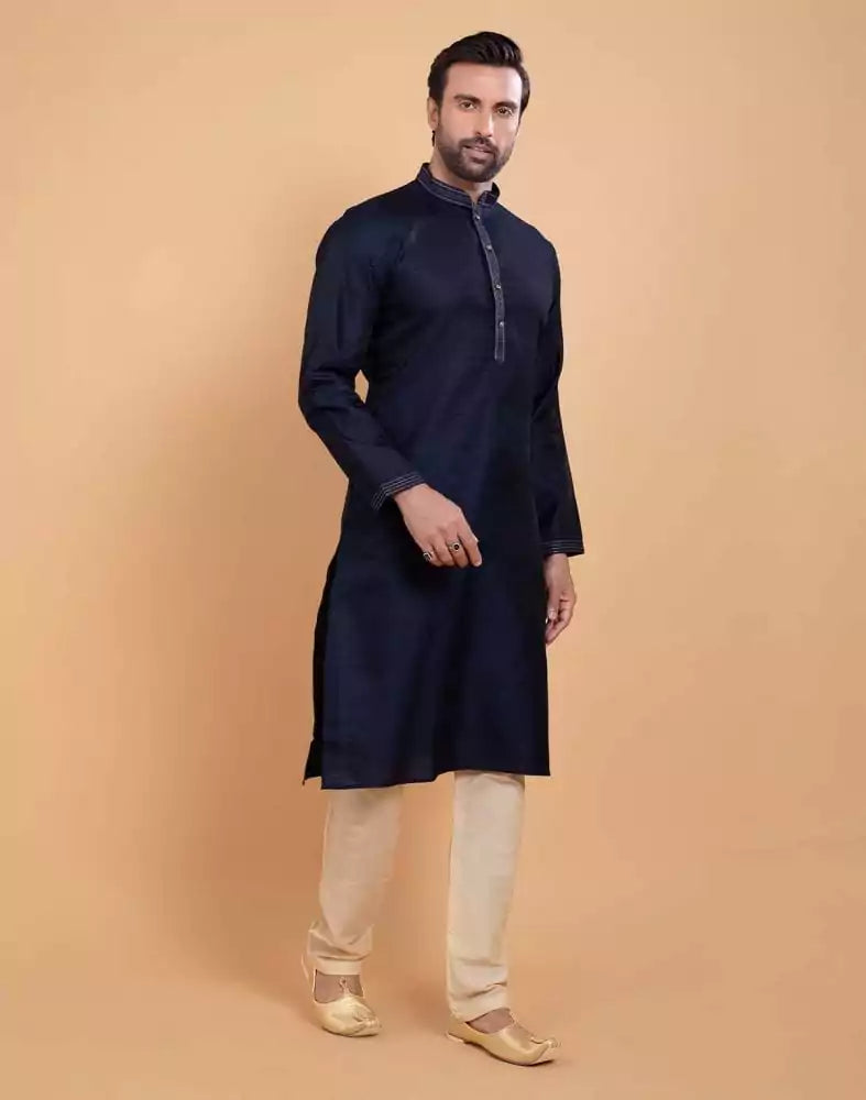 Image of Simple Blue Coloured Self Made Festive Design Kurta Set
