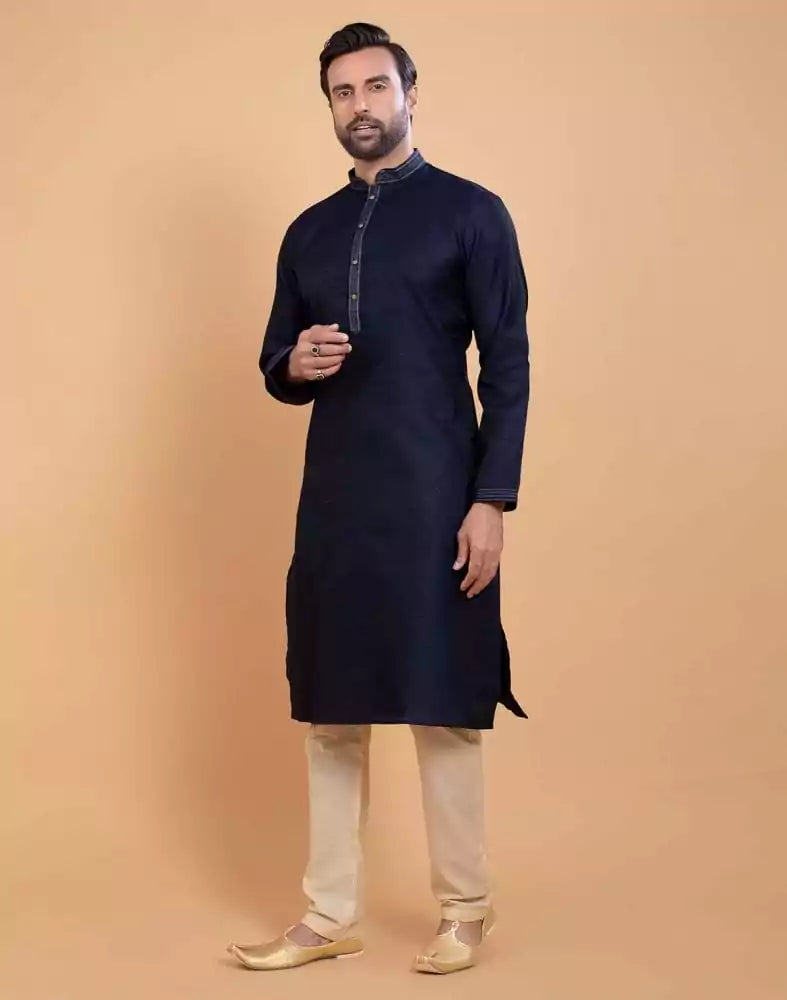 Image of Simple Blue Coloured Self Made Festive Design Kurta Set
