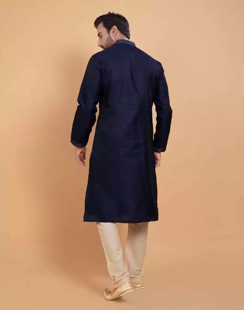 Image of Simple Blue Coloured Self Made Festive Design Kurta Set