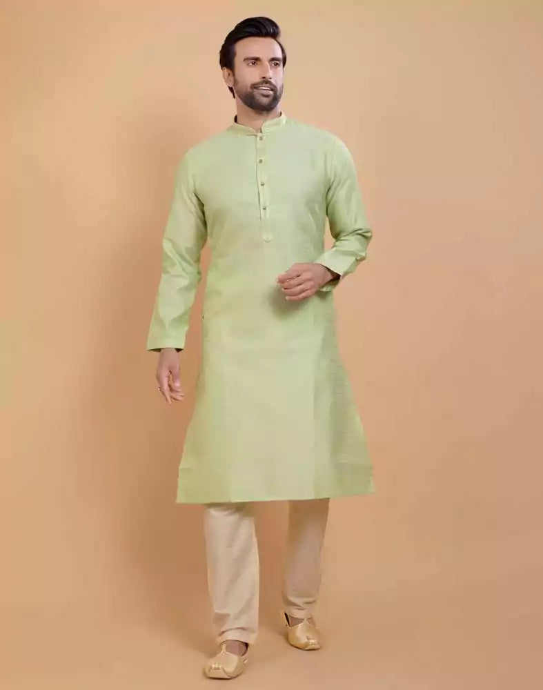 Image of Pista Green Simple Self Made Festive Design Kurta Set