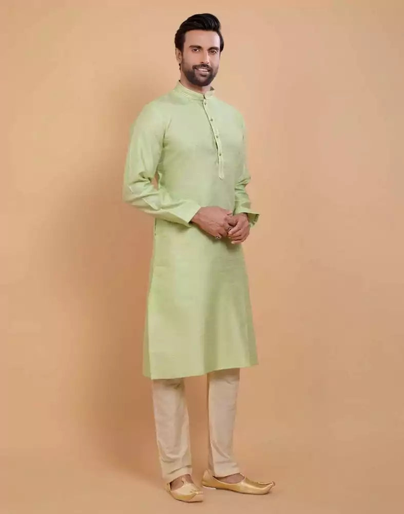Image of Pista Green Simple Self Made Festive Design Kurta Set