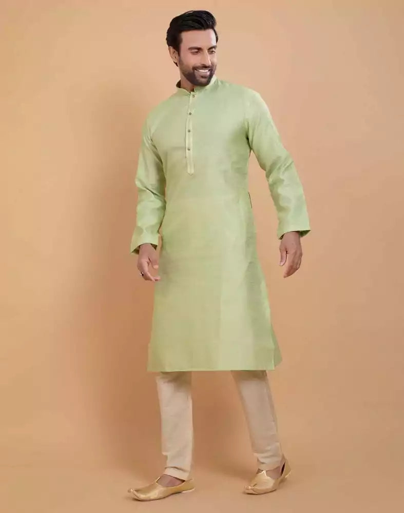 Image of Pista Green Simple Self Made Festive Design Kurta Set