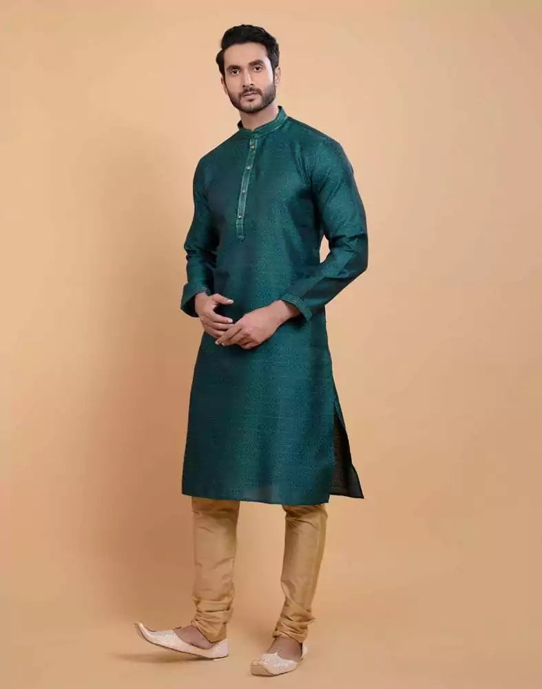Image of Rama Green Simple Self Made Festive Design Kurta Set