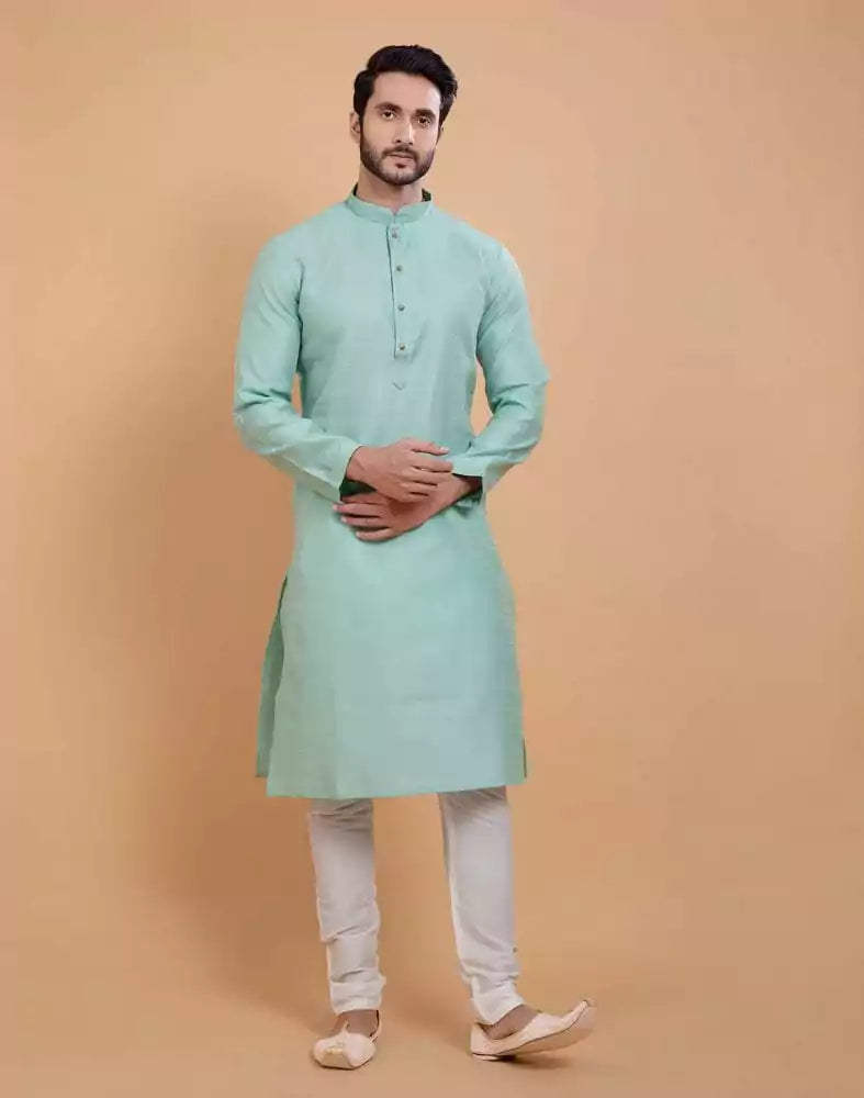 Image of Sky Blue Simple Self Made Festive Design Kurta Set