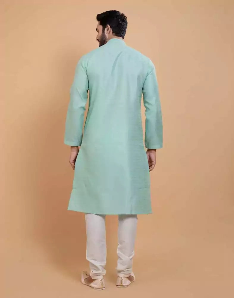 Image of Sky Blue Simple Self Made Festive Design Kurta Set