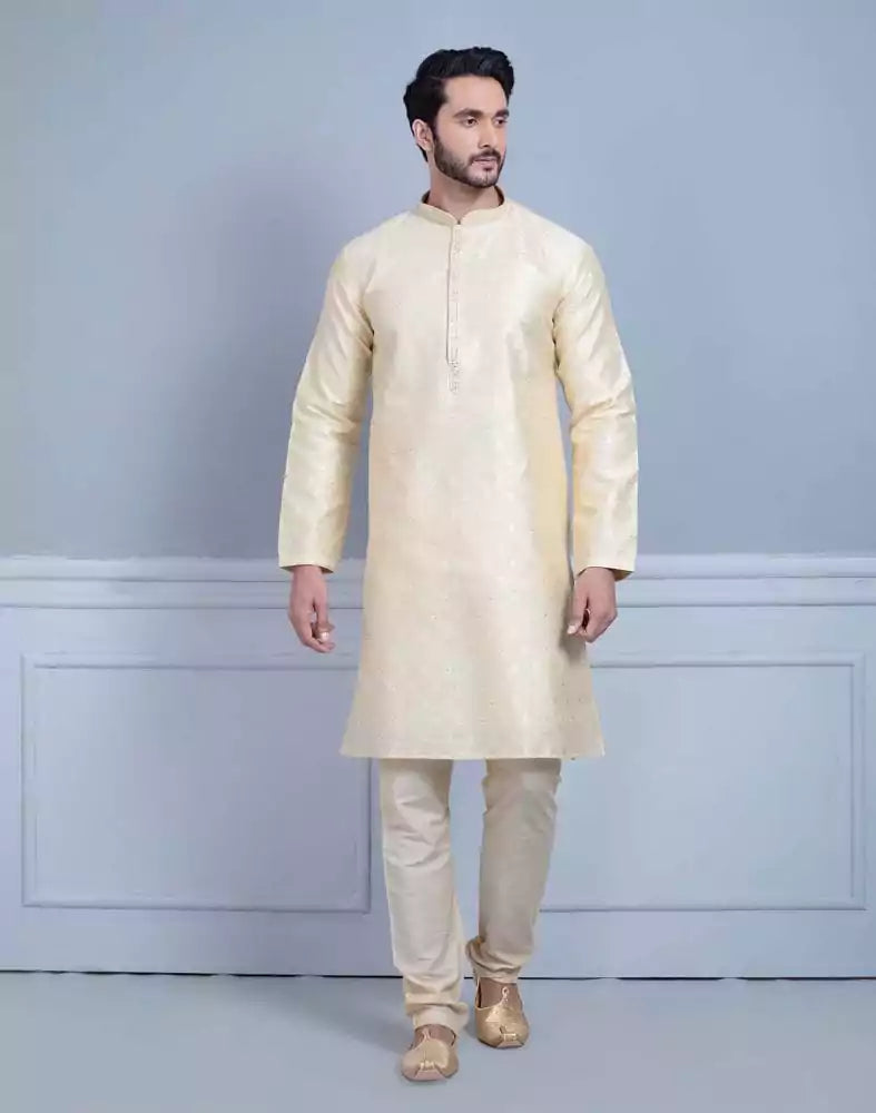 Image of Soft Silk Luxurious Silver Booti Kurta Set