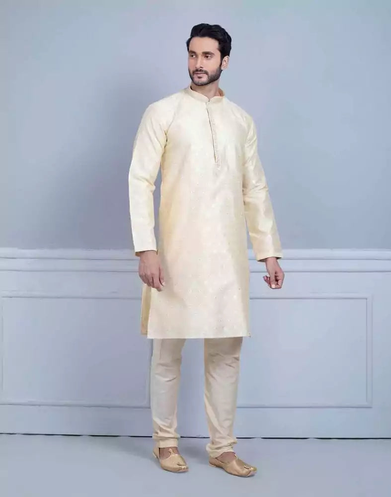 Image of Soft Silk Luxurious Silver Booti Kurta Set