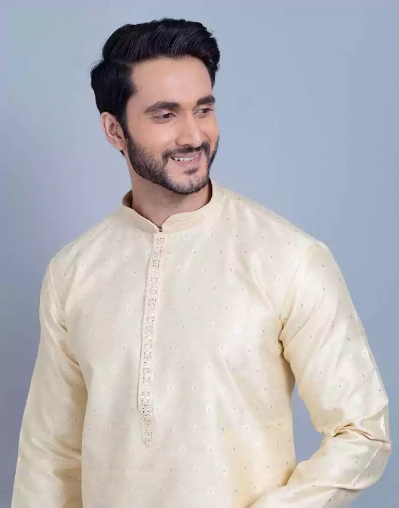 Image of Soft Silk Luxurious Silver Booti Kurta Set