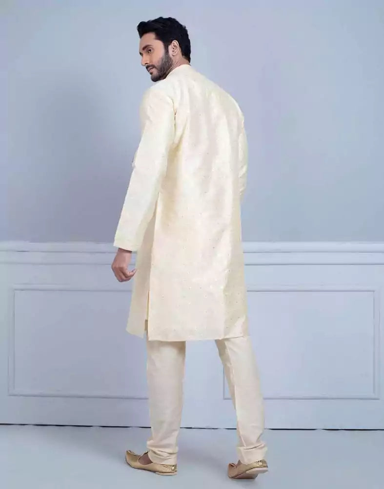 Image of Soft Silk Luxurious Silver Booti Kurta Set