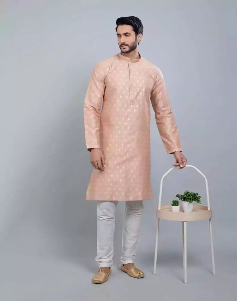 Image of Pink Soft Silk Luxurious Silver Booti Kurta Set