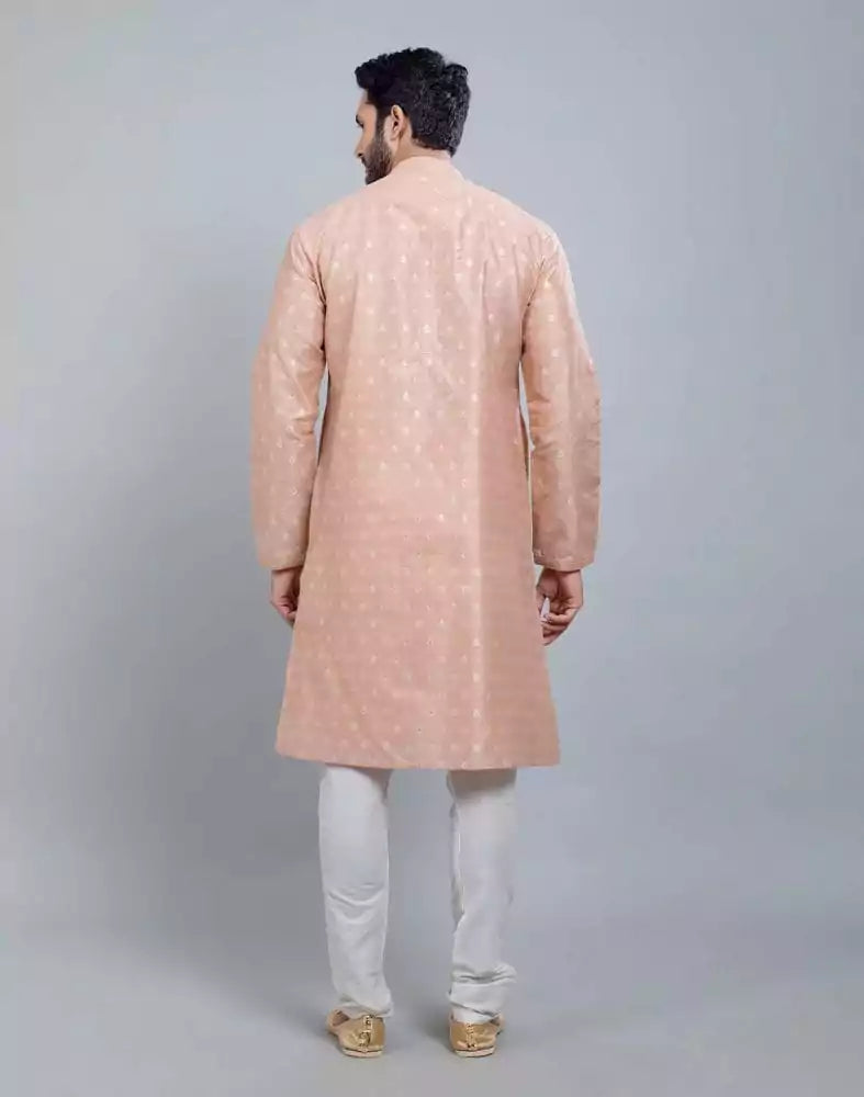 Image of Pink Soft Silk Luxurious Silver Booti Kurta Set