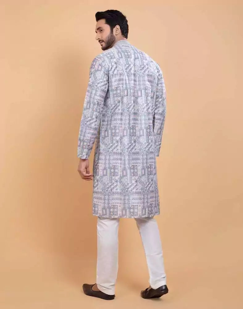 Image of All Over Printed With Silk Zari Work Kurta Set