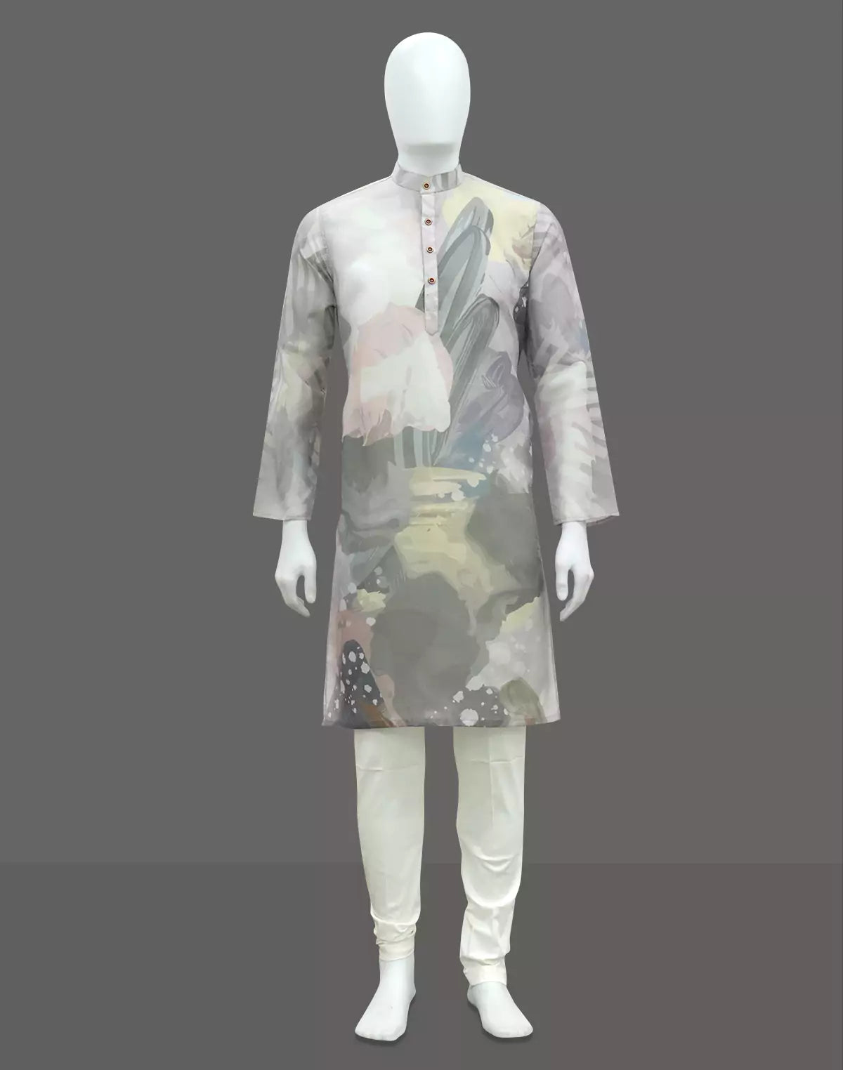Image of Purple Digital Graphic Print Cotton Silk Kurta