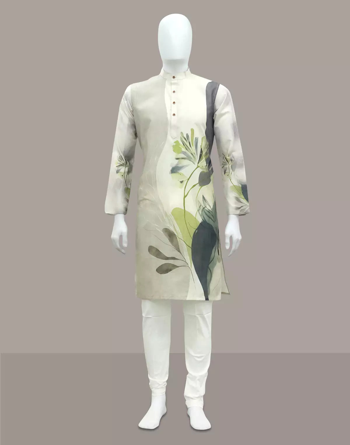 Image of Men's Cotton Silk Floral Print Kurta