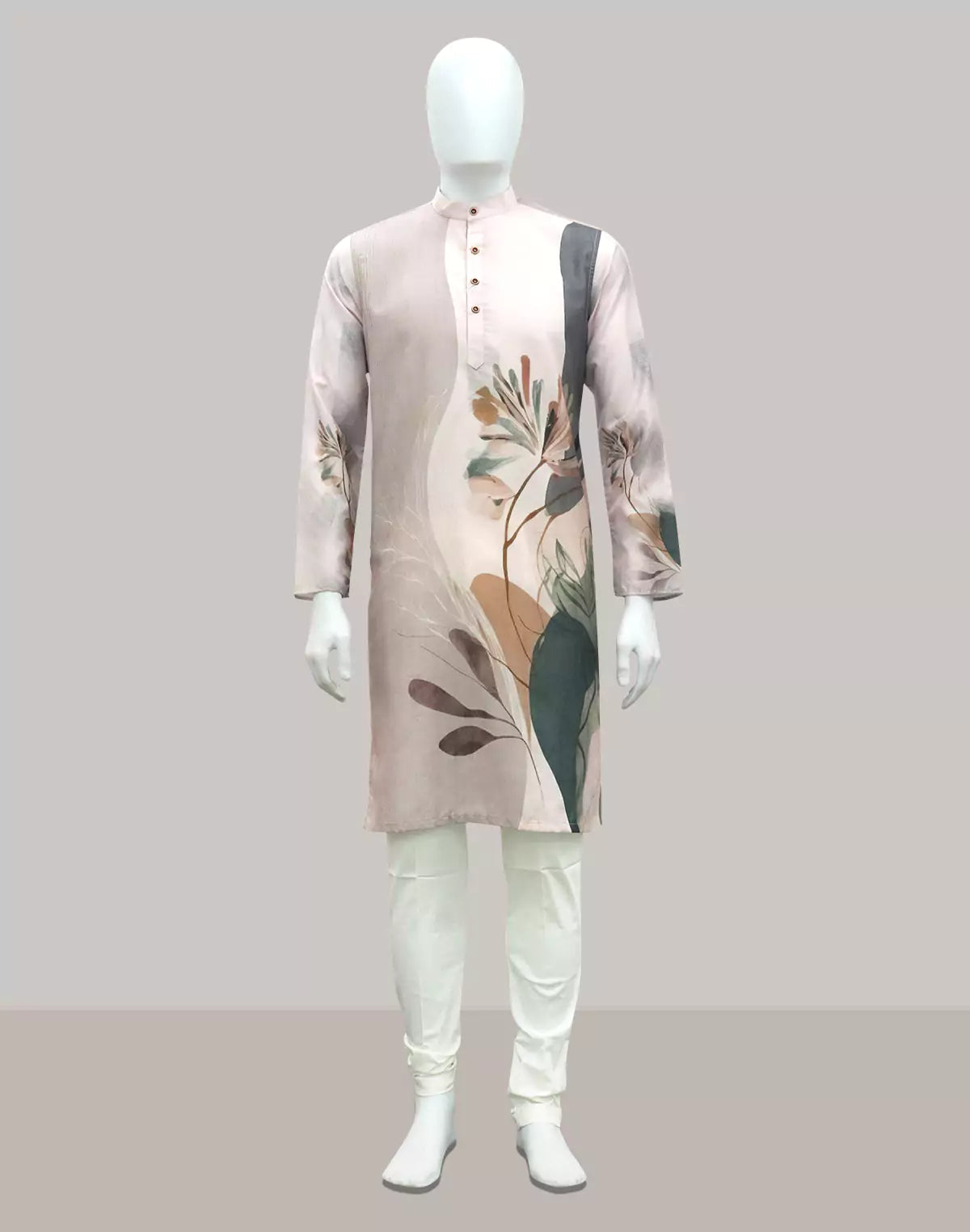 Image of Men's Cotton Silk Floral Print Kurta