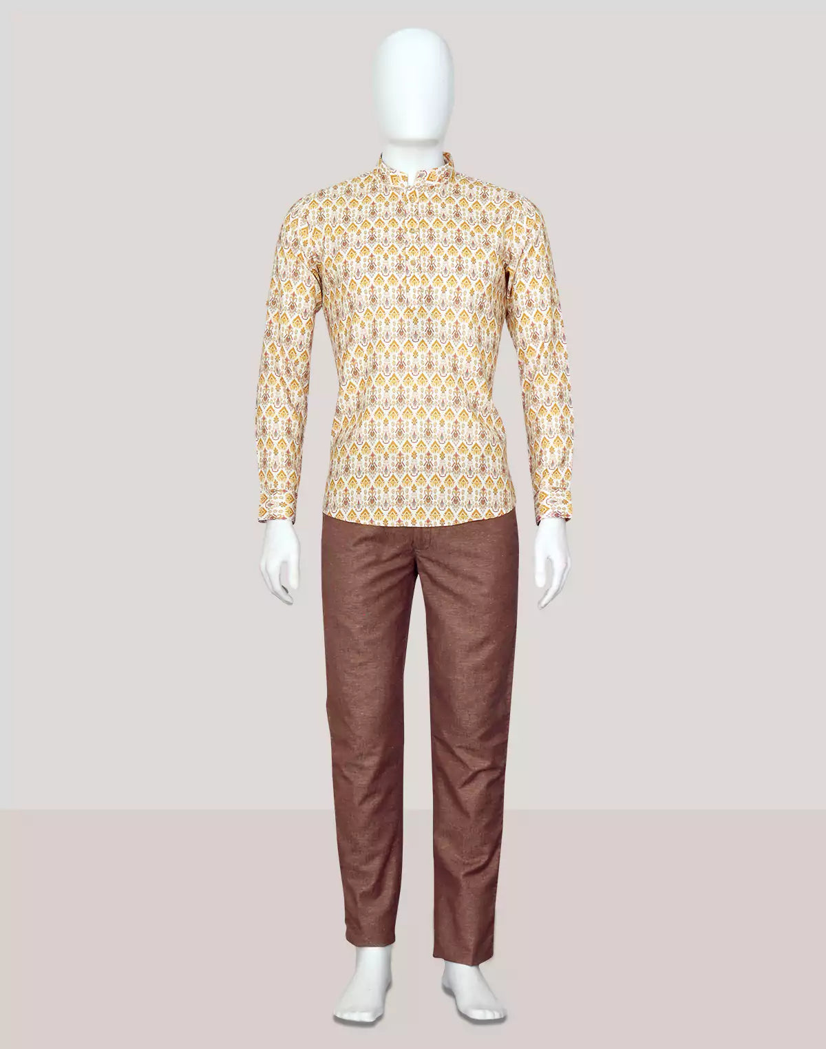 Image of Yellow Ethnic Motifs Cotton Silk Printed Short Kurta