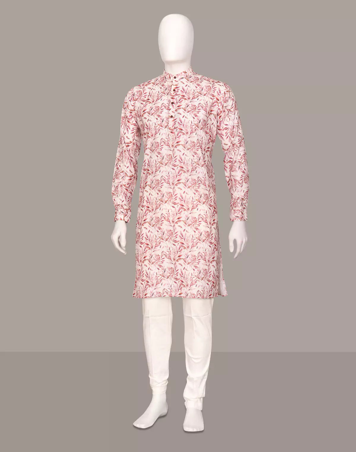 Image of Light Brown Botanical Digital Print Cotton Kurta