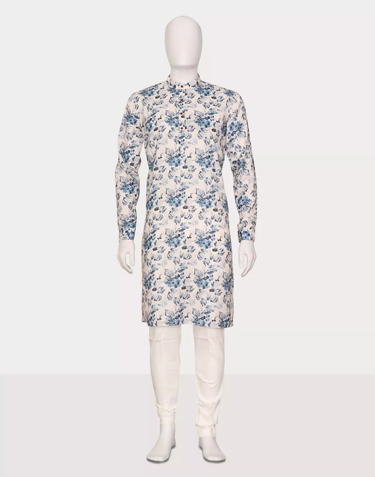 Image of Floral Digital Printed Light Green Cotton Kurta