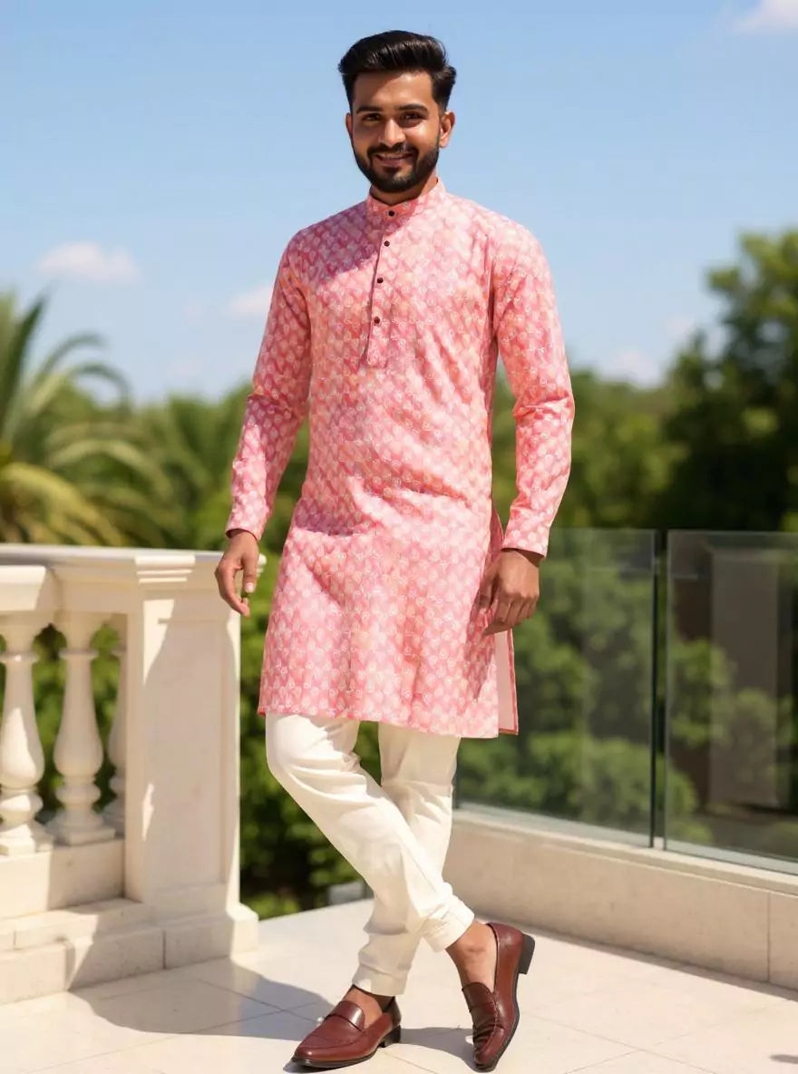 Image of Light Peach Paisely Butta's Cotton Kurta