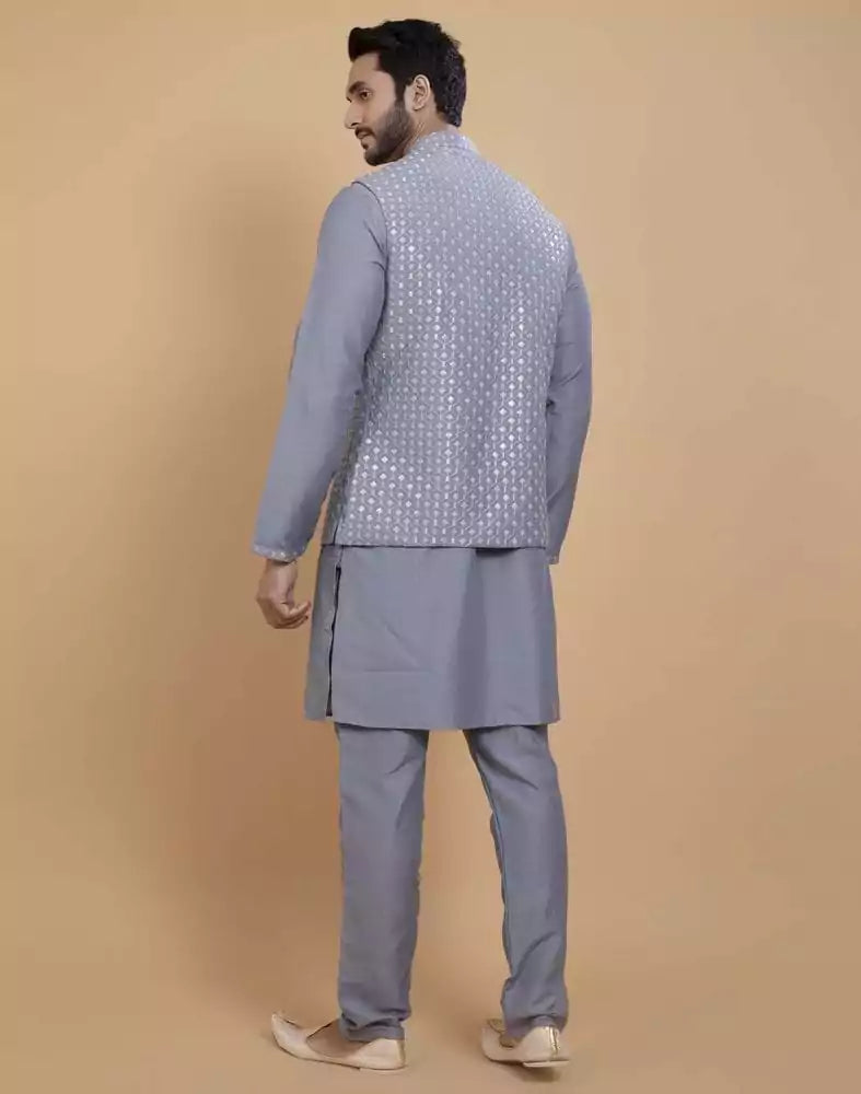 Image of Soft Kurta With Raw Silk Sequence Work Jacket Style