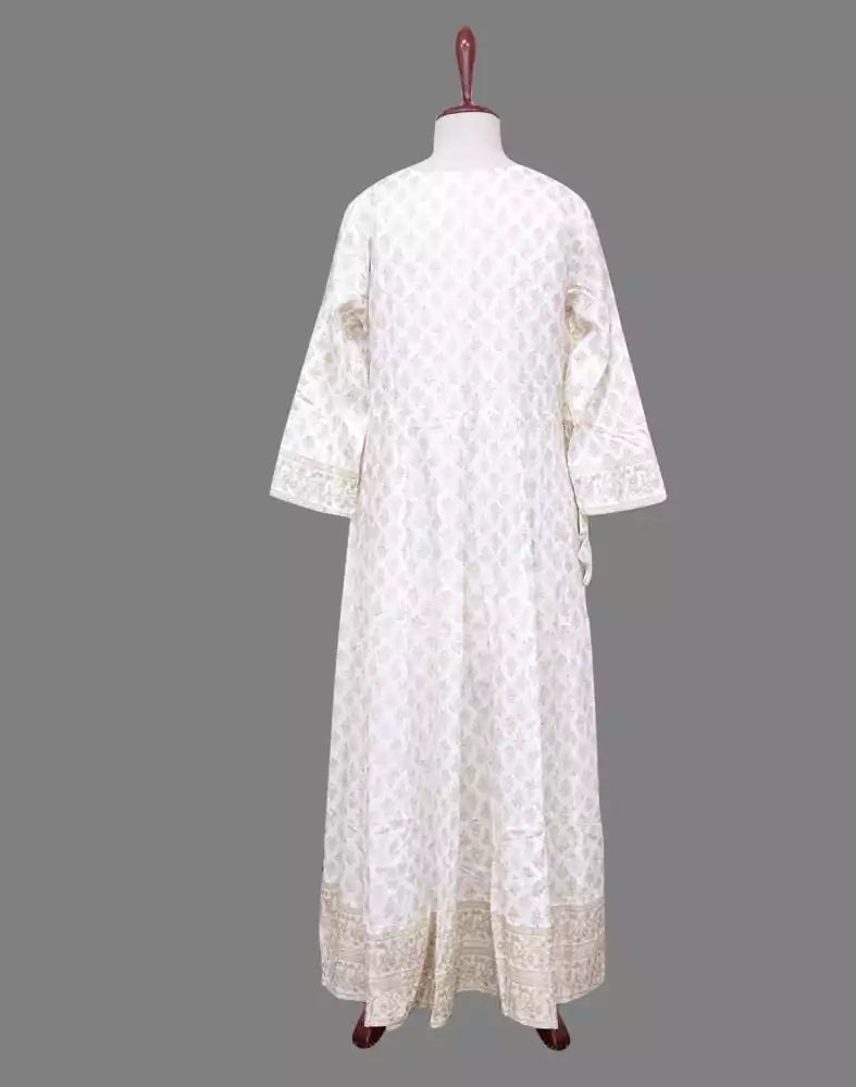 Image of White Floral Cotton Mirror Kurti with Dupatta
