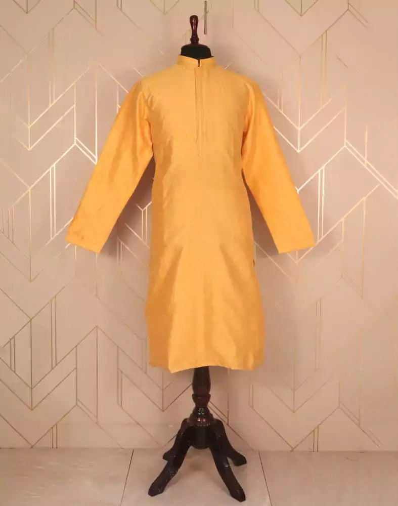 Image of Yellow Self Design Jacquard Weave Kurta Pyjama Set