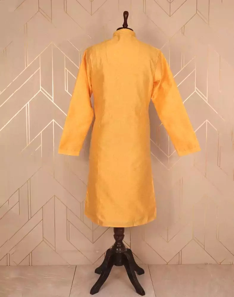 Image of Yellow Self Design Jacquard Weave Kurta Pyjama Set