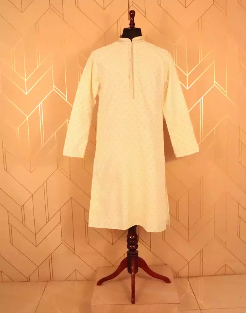 Image of Cream colour Butta design Raw Silk Kurta Pyjama Set