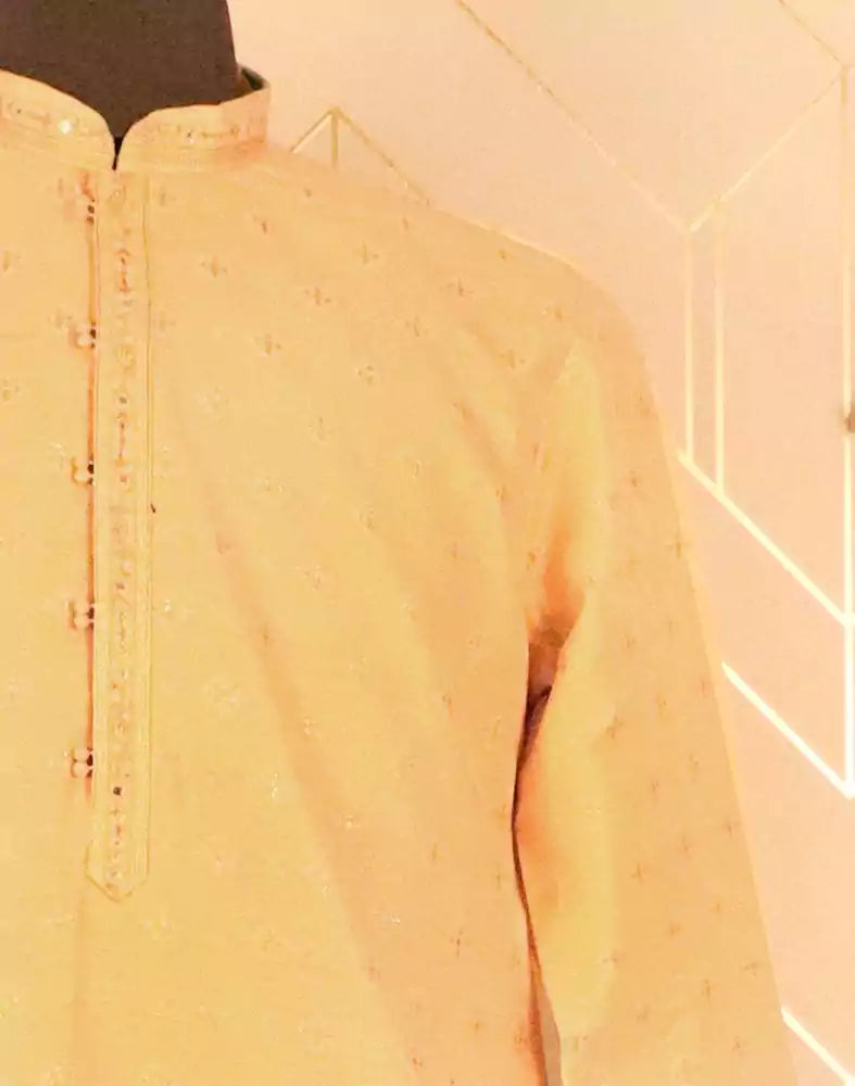 Image of Cream Floral Butta Raw Silk Kurta Pyjama Set