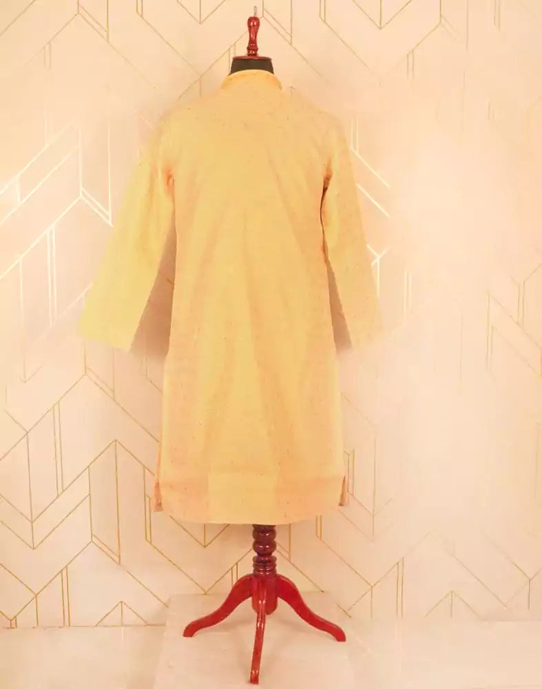 Image of Cream Floral Butta Raw Silk Kurta Pyjama Set