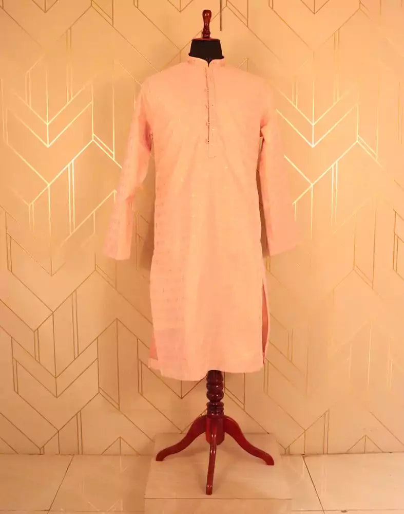 Image of Peach Floral Butta Raw Silk Kurta Pyjama Set