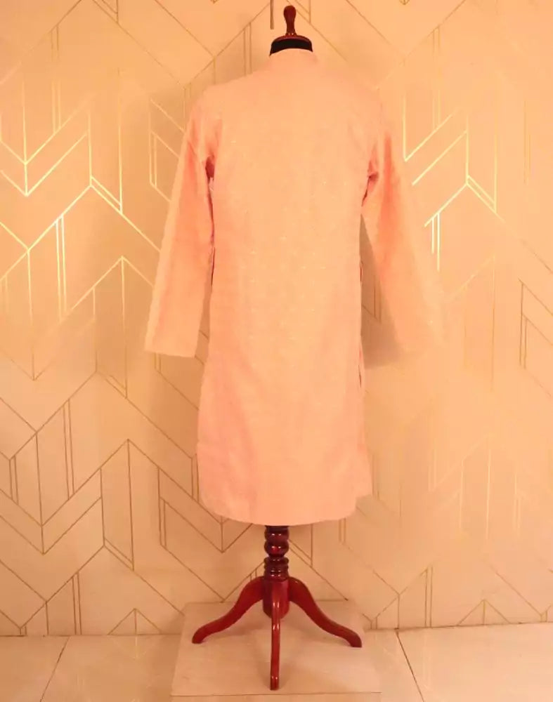 Image of Peach Floral Butta Raw Silk Kurta Pyjama Set