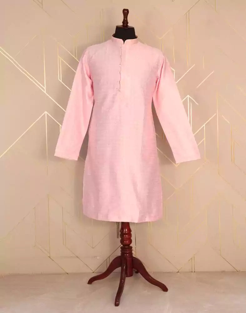 Image of Pink Colour Self Design Jacquard Weave Kurta Pyjama Set